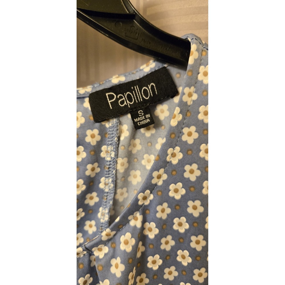 Papillon Womans Blouse Top Blue Daisy S Floral Sleeveless Round‎ Neck Pullover - Picture 4 of 7